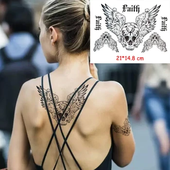 

Waterproof Temporary Body Art Arm Shoulder Chest Skull Wing Tattoo Sticker Women/Men Hot Sale 14.8*21 Cm