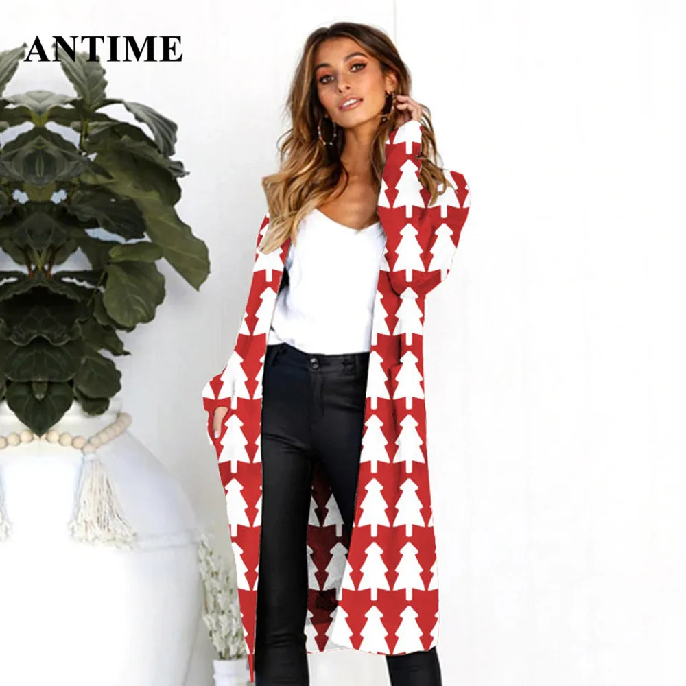 Antime Leopard Print Knitted Sweater Long Sleeve Cardigan Casual Autumn Winter Women Coat Pockets Plus Size Sweater Christmas - Цвет: A12