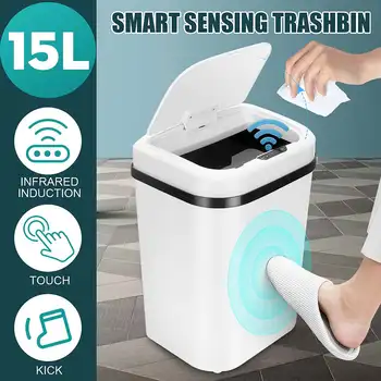 

Automatic Touchless Smart Infrare d Motion Sensor Trash Can Waste Bin Kitchen Trash Can Garbage Bins Home Cleaning Tools 15L