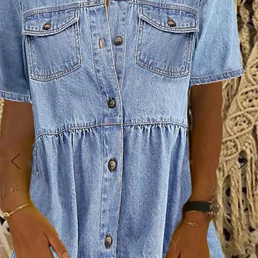 2020 Women Denim Dresses Summer Casual Vintage Single Breasted Turn-down Collar Pockets Loose Short Dress Fashion Boho Dress