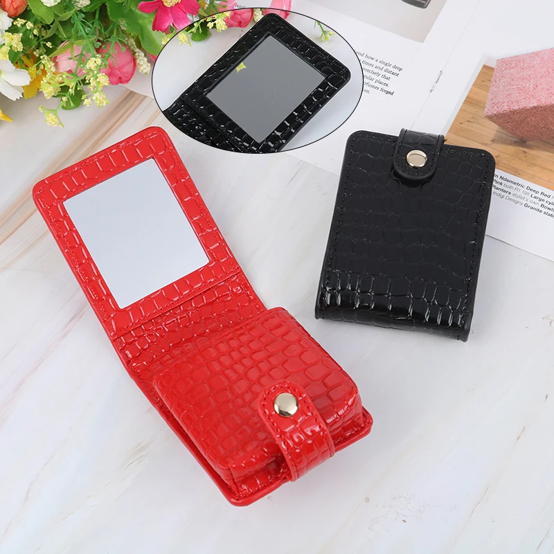 Mini Cosmetic Bag With Mirror Makeup Bag Travel Pouch Organizer PU Leather Beauty Lipstick Case Tool Box Small Storage Cases