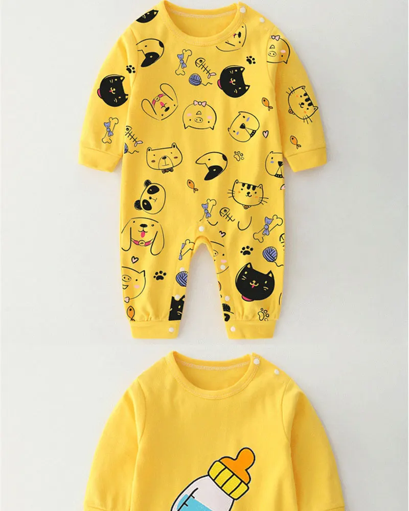 Детский хлопковый комбинезон с длинными рукавами для мальчиков и девочек, одежда для новорожденных, весенне-осенние пижамы для 1 года, весенний комбинезон