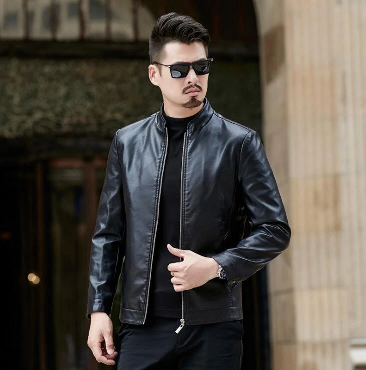 Chaqueta de cuero con cuello levantado para hombre, chaqueta ajustada para para ropa de primavera, chaqueta de calle personalizada couro|Abrigos de piel sintética| - AliExpress