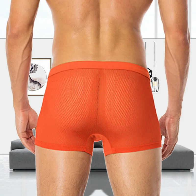Мужские боксеры, сетчатые дышащие прозрачные мужские трусы, Ropa Interior Hombre, одноцветное нижнее белье, сексуальное мужское нижнее белье, шорты