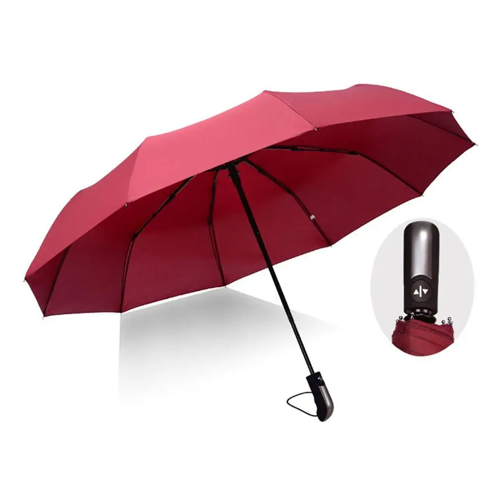 Fashion Umbrella Fully Automatic Three Folding Commercial Compact Large Strong Frames Wind 10 Ribs Black Soft Umbrella zh1 - Цвет: R