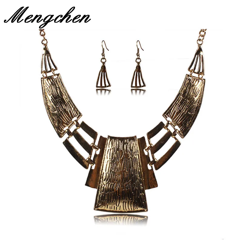 New Design Vintage Hollow Out Antique Silver Plated Charms Pendants Bib Geometric Choker Necklace Set For Women | Украшения и