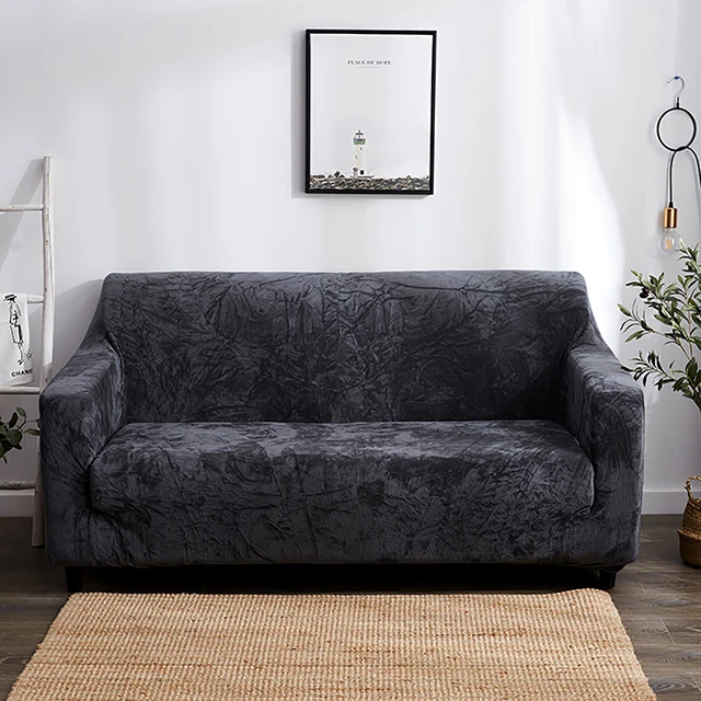 Плюшевый чехол для дивана, растягивающийся однотонный плотный чехол для дивана, чехлы для гостиной, для домашних животных, чехол для стула, чехол для дивана, полотенце, 1 шт - Цвет: Dark gray