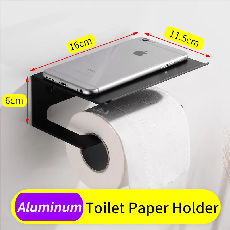 Toilet Paper Holder Держатель для полотенец Черная Вешалка держатель для полотенец алюминиевый 3 многослойное полотенце бар крючок для халата угловая полка для ванной шампунь органайзер для душа - Цвет: Toilet Paper Holder