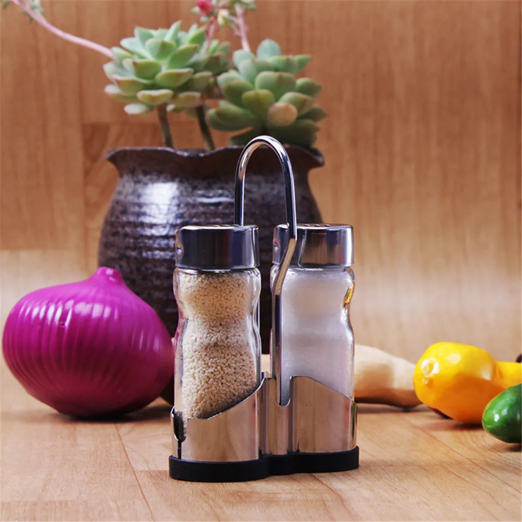 2pcs Kitchen Glass Stainless Steel Seasoning Bottle Small Seasoning Tank stainless steel seasoning bottle small spice tank