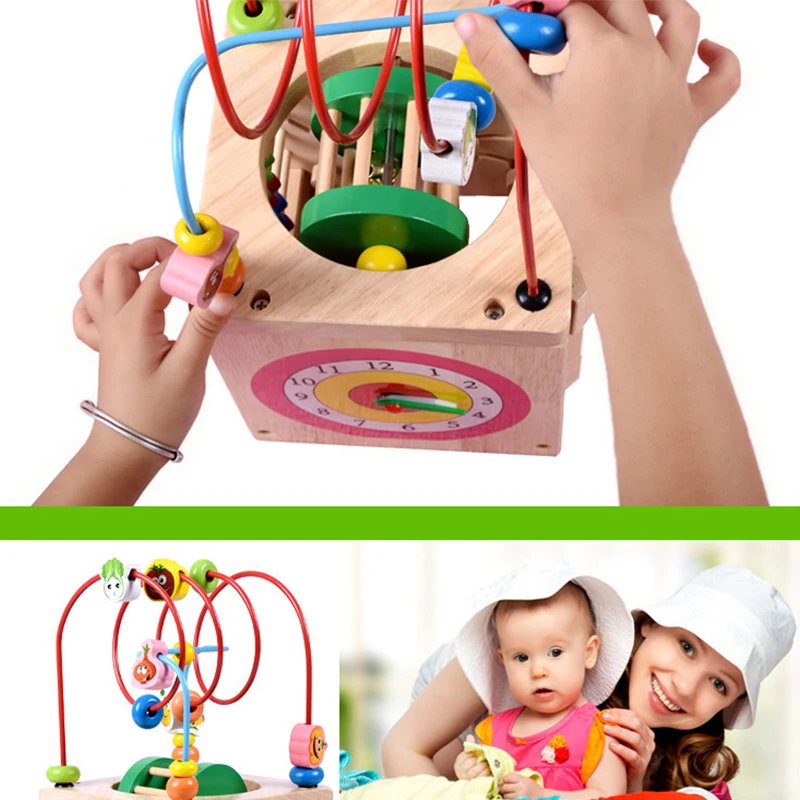 Children Wooden Multifunction Four sides Around Beads Toys Early Educational Learning Toy Clock Calculat Bead Kid Montessori Toy