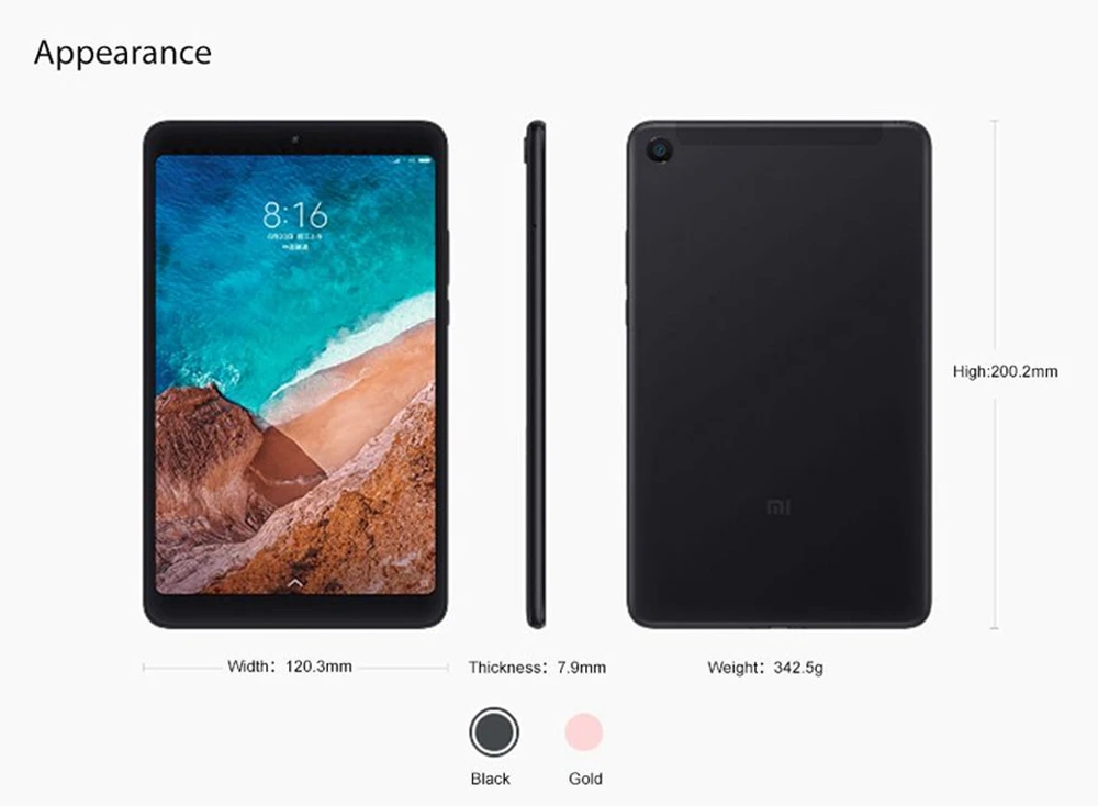 Xiaomi Tablet 8.0 Inch MI Pad 4 Android Tablet WIFI LTE 4GB+64GB HD Display 6000 mAh MIUI 9.0 Snapdragon 660 Core 8 Tablet PC