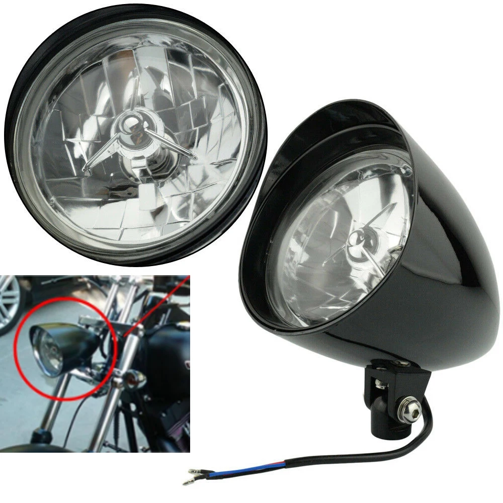 Новый 5 75 &quotМотоцикл черный алюминиевый козырек пуля фара для Harley Sportster Dyna Softail