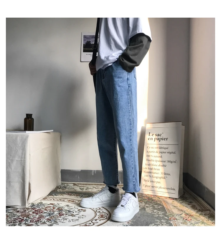 Liketkit мужские джинсовые штаны-шаровары новые осенние однотонные повседневные облегающие мужские джинсы корейские модные прямые синие брюки