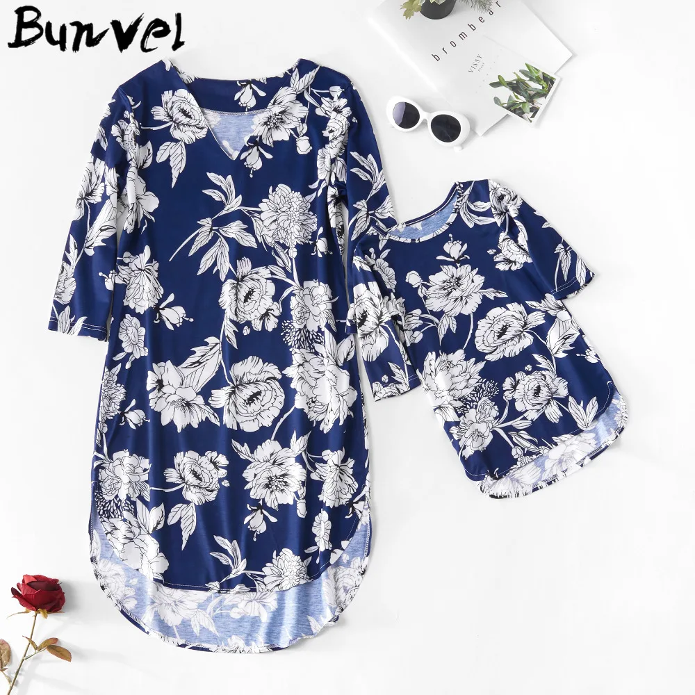 Bunvel/платья для всей семьи фиолетовые платья для мамы и дочки одежда для мамы и дочки mae e filha одинаковые комплекты
