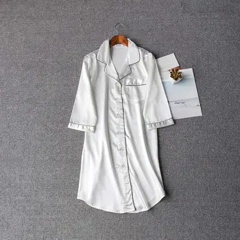 

Women's Faux Ice Silk Sleepdress Nightgowns Half Sleeve Lapel Collar Nightdress Homewear Autumn Ladies Soft Sleepshirts Female