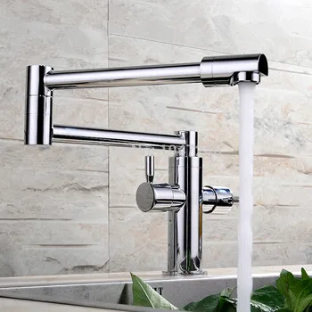 

High Quality 100% Solid Brass Chrome Finish Extended Hot and Cold Kitchen Sink Mixer Tap Wall Mounted Pot Filler Faucet
