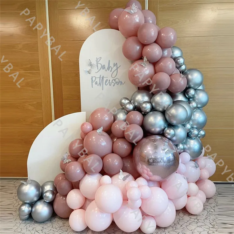 

115pcs Retro Pink Arch Garland Balloons Kit 4D Chrome Balloon For Wedding Birthday Party Decorations Baby Shower Globos