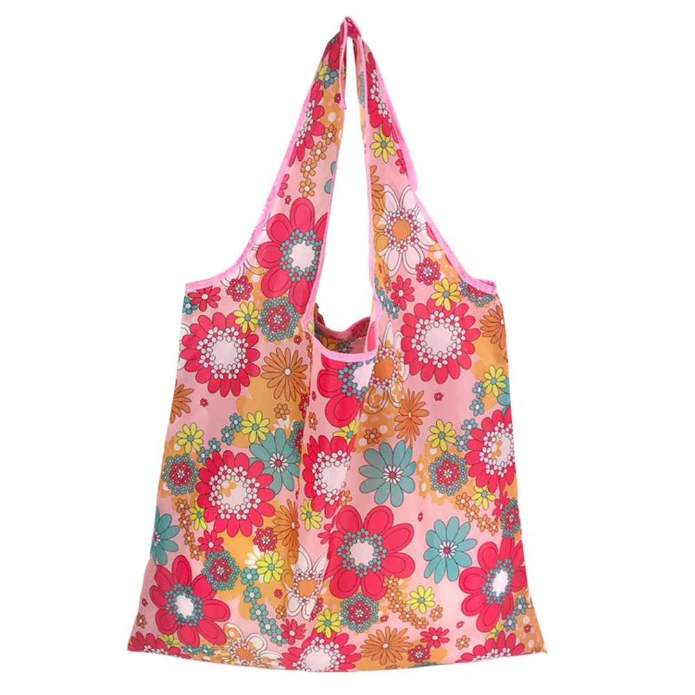 

Tote Reusable Storage Anti Tear Home Foldable Travel Shopping Bag Daily Grocery Soft Printing Wide Strap Lightweight