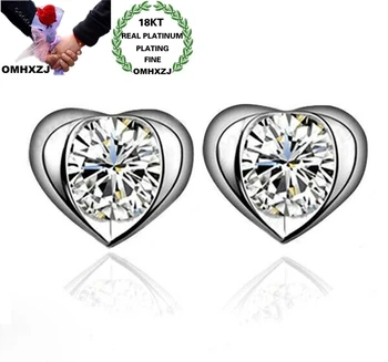 

OMHXZJ Wholesale EA596 European Fashion Woman Girl Party Birthday Wedding Gift Heart Zircon 18KT White Rose Gold Stud Earrings