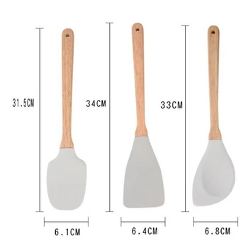 

5 Pieces / Tableware Light Gray Silicone Wooden Handle Cookware Spatula Spoon Kitchenware