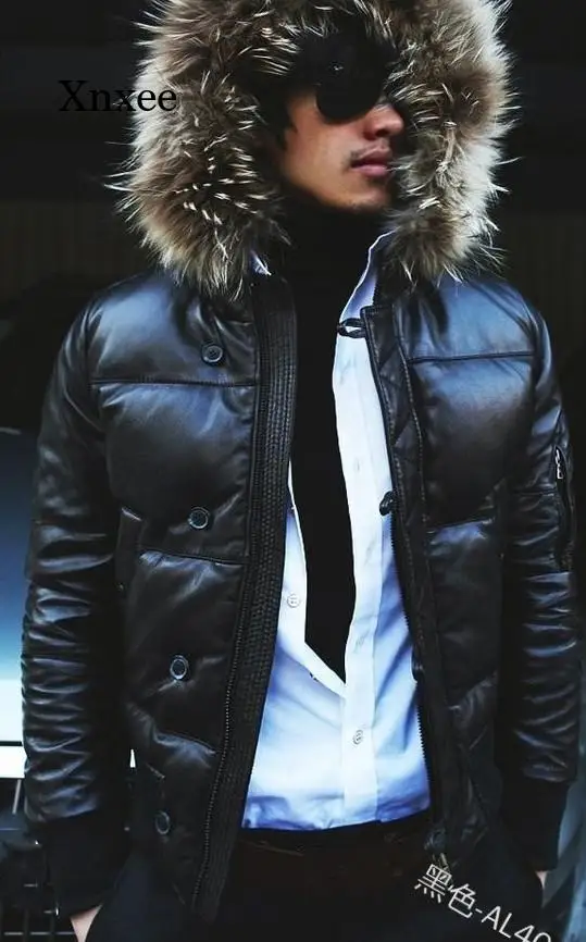 

Зимняя мужская куртка с капюшоном и меховым воротником, манжеты-воланы, кардиган на молнии, украшение на пуговицах, Повседневная модная теплая Толстая кожаная куртка