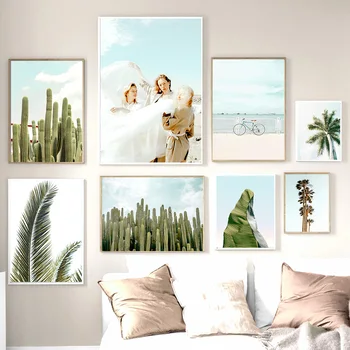 

Beach Girls Coconut Tree Cactus Wall Art Canvas Painting Nordic Posters And Prints Landscape Wall Pictures For Living Room Decor