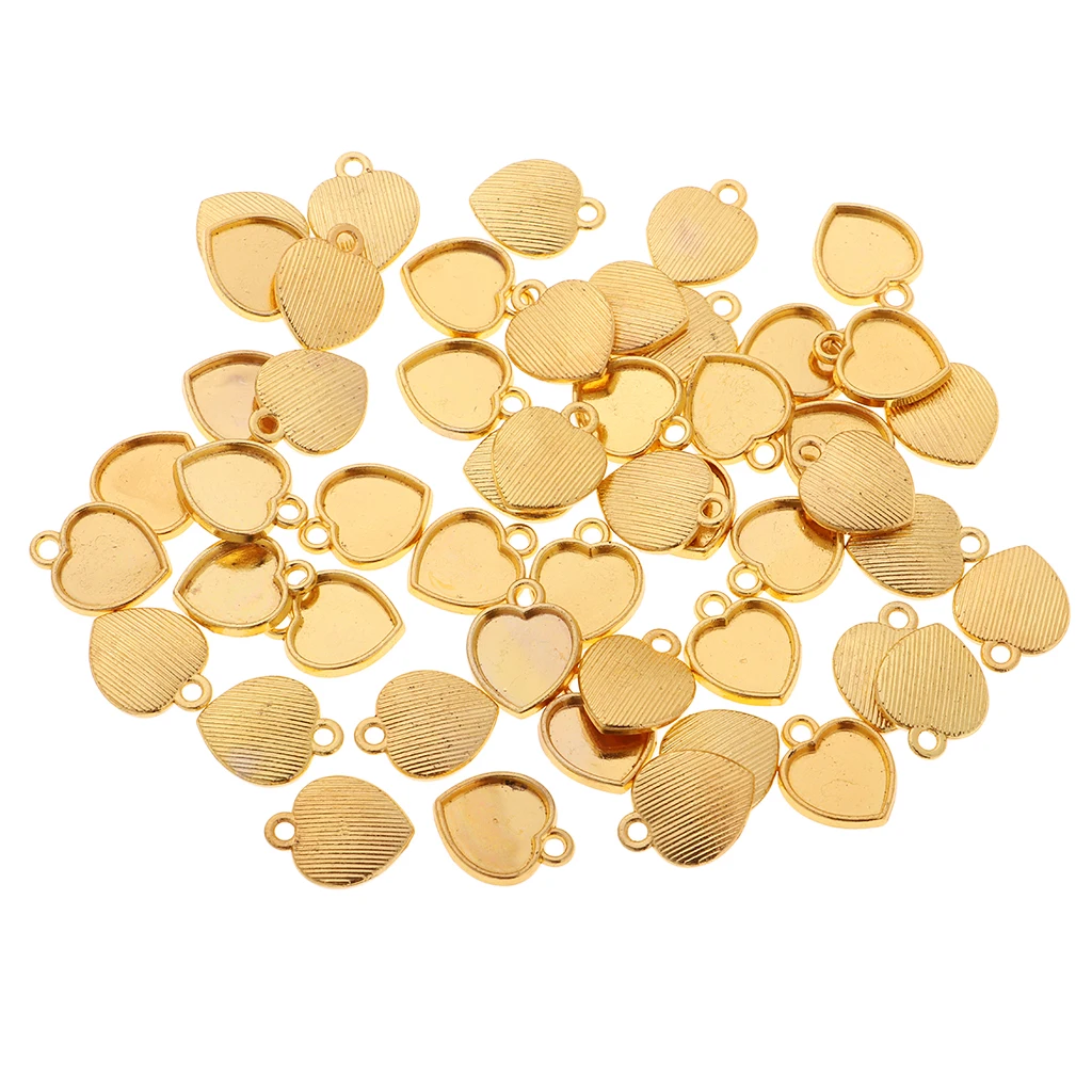 50pcs Necklace Bracelets Earrings Charms Blank Base Setting Heart Bezel Base