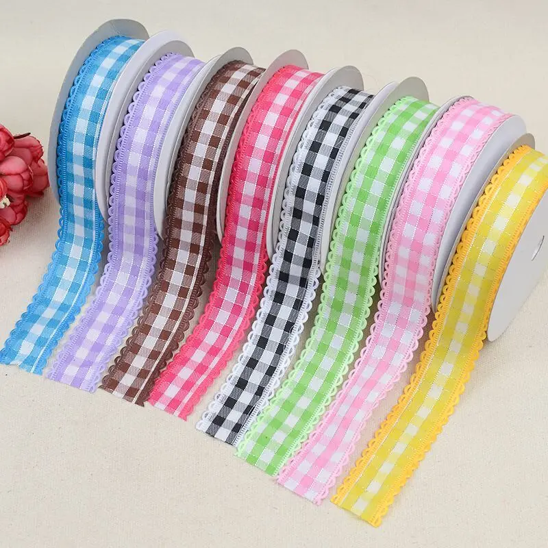 5Y 2.5cm Gingham Ribbon UR27 For Handmade Caft Sewing Easter Christmas Valentine's Day Party Craft Deco Gift Floral Packing | Дом и сад