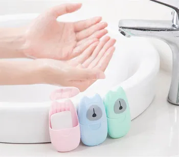 

New 100box/lot 50pcs/box Disposable Boxed Paper Soap Travel Portable Hand Washing Box Scented Slice Sheets Mini Soap Paper
