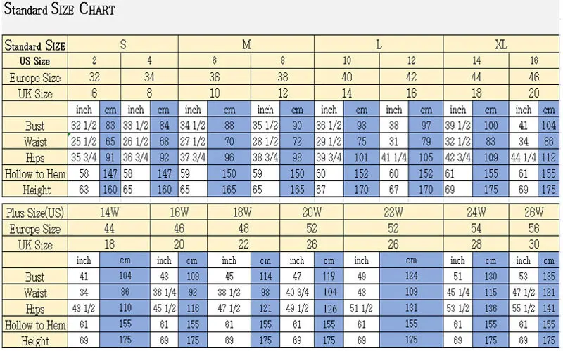 尺寸表