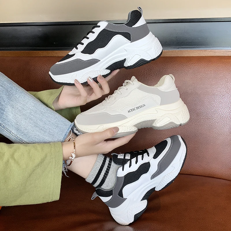 

Women's Sneakers Summer 2019 shoes Womens Shoes Tennis Female New Woman Fashion Trainers Heels Med Autumn Riband Lace-Up Fabric