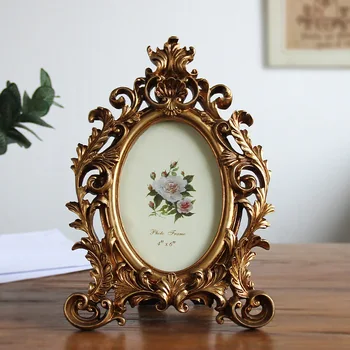 

6" 7 "8"inch European Antique Oval Resin Photo Frame Standing Home Wedding Decoration Gift Picture Frame Ornament