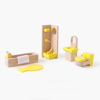 

1:12 Wooden Miniature Dollhouse Bathroom Furniture Sand Table Decoration For Children Kid Play Education Christmas Birthday Gift