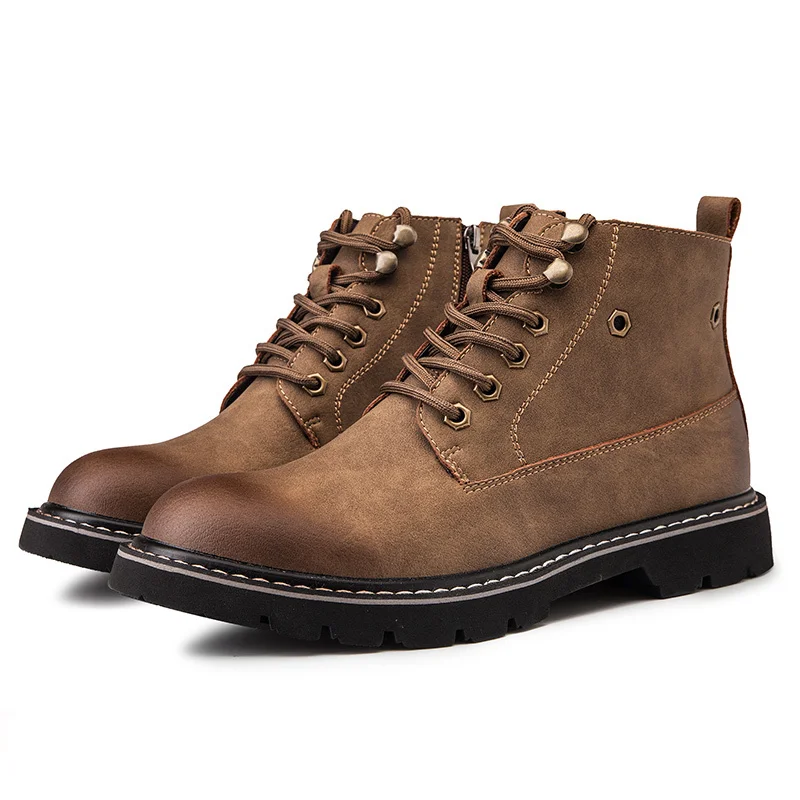 

2019 High Top Leather MR Boots Genuine Cow Leather boots Men snow Handmade warm Men shoes winter boots Safity shoes %G7311