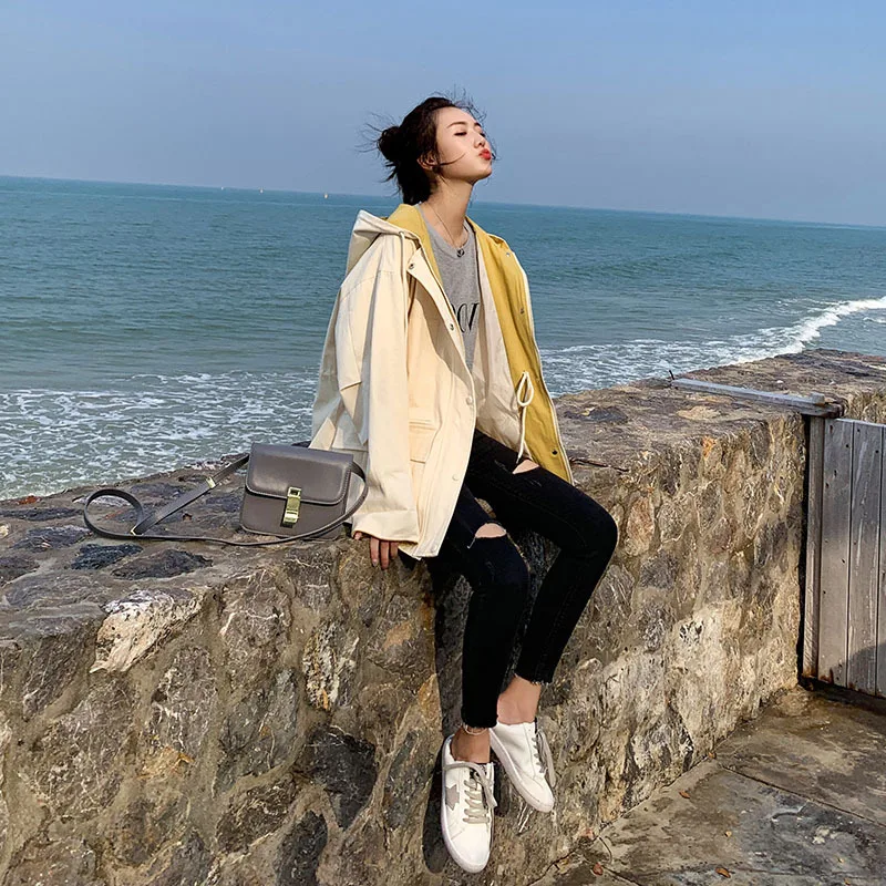 

Photo Shoot Hooded Trench Coat Women's Short Loose-Fit 2020 Spring And Autumn New Style Loose Fashion waitmore Short-height Coat