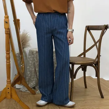 

EWQ / men's wear vintage spring summer new causal striped pants personalized fashion straight loose wide leg pants male 9Y1944