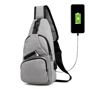 

Casual Sports Men Teen Sling Chest Packs Canvas USB Charging Crossbody Shoulder Handbags