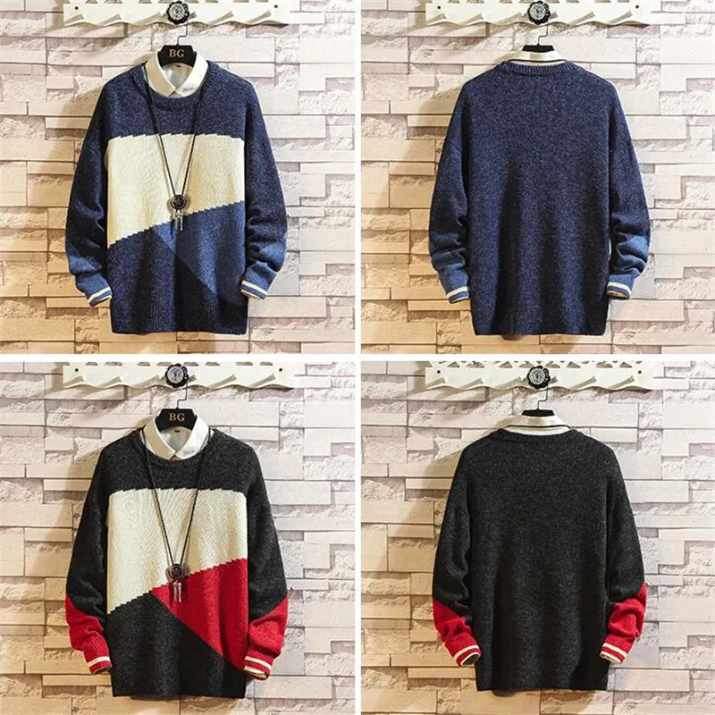 Комплекты свитеров большого размера, мужские свитера с круглым вырезом в Корейском стиле, Свободные повседневные трикотажные рубашки, большие размеры M-5XL