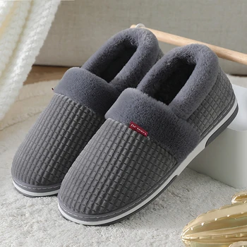 Home Slippers for Men Winter Furry Short Plush Man Slippers Non Slip Bedroom Slippers Couple Soft Indoor Shoes Male Plus Size 1
