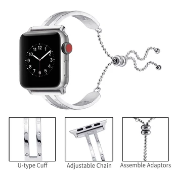 

Bling Bands Wrist for Apple Watch Band 38mm 40mm 42mm 44mm iWatch Series Women Dressy Bracelet Bangle Wristband Stainless Steel