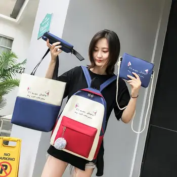 

Backpack Casual Canvas Student Backpack Junior High School Bag Pencil Bag Shoulder Backpack 4pcs Laptop Backpack