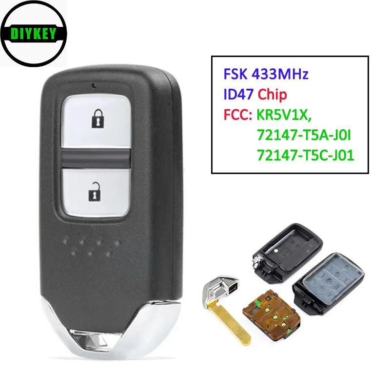 DIYKEY Remote Key Fob FSK 433Mhz ID47 for Honda City Crider Jazz Shuttle 2014-2018 FCC: KR5V1X 72147-T5A-J0I / 72147-T5C-J01 | Автомобили