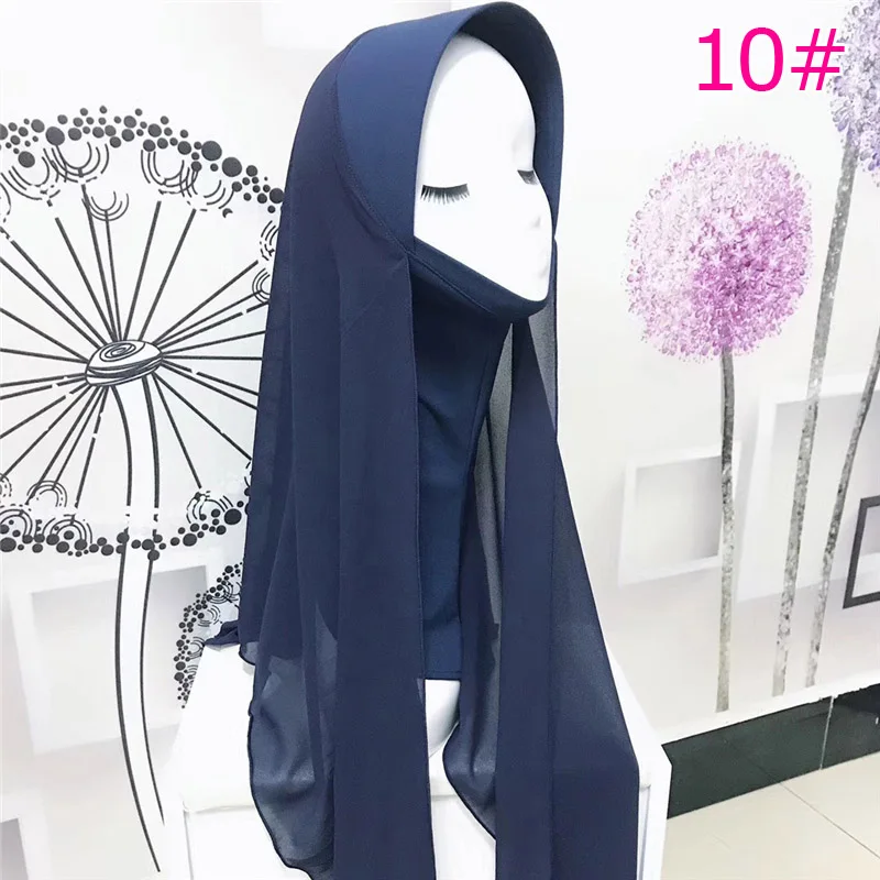 Мусульманский женский платок современный шарф мягкий простой шифон исламский головной платок твердая Шапка; тюрбан готов носить хиджаб для дам - Цвет: 10