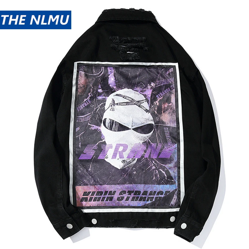 

Hip Hop Denim Jackets Men Streetwear 2019 Fashion Hole Jeans Coat Autumn Streetwear Blue Black Jeans Jackets Male HZ170