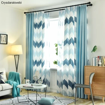 

American Style Finished Curtains Modern Stripe Pattern Blackout Bedroom Curtain Cotton Linen Stitching Curtains for Living Room