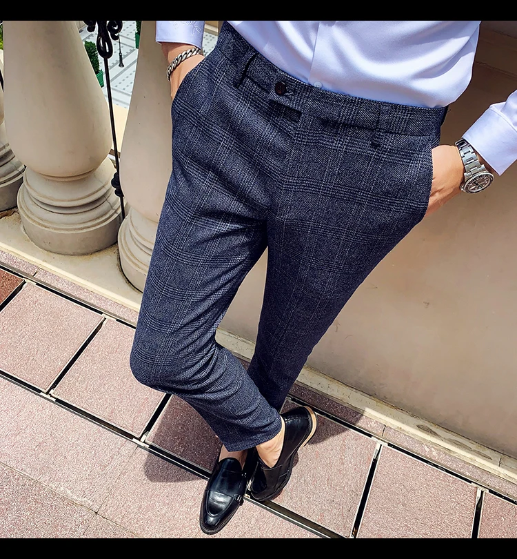 19 новые удобные дышащие Slim Fit британский стиль для отдыха для маленьких джентльменов Бизнес тренд высокое качество Для мужчин брюки в клеточку