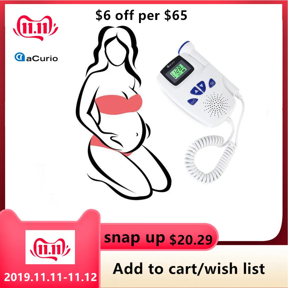 

ACurio AF-706-L Pregnant Ultrasonic Fetal Doppler Prenatal Heart Rate Monitor LCD Automatic Power-off Ultrasound Doppler