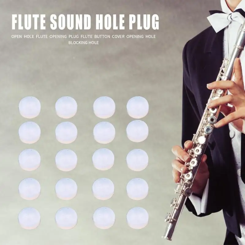 20pcs Silicone Open Hole Flute Key Plugs for Flute Beginner Flutist White