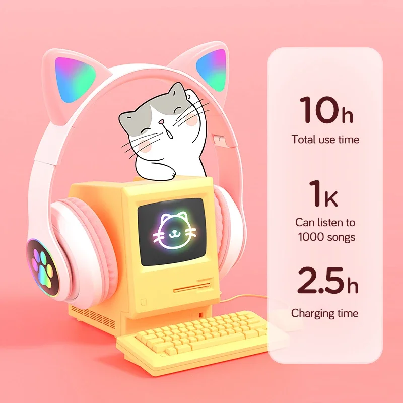 Flash Light Cat Ear Headphone For Girl Friend Kids Women Lady Gaming Headset Wireless Bluetooth 5 0 Headphones Suppose 3 5mm MIC