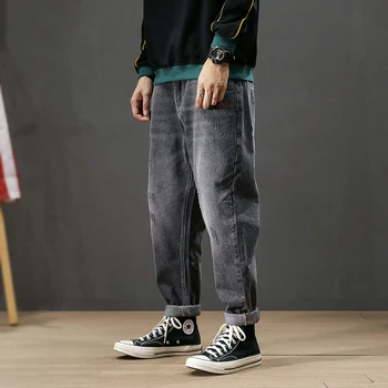 

Korean Style Fashion Men Jeans Loose Fit Embroidery Designer Harem Pants Blue Gray Hip Hop Jeans Men Pencil Pants Big Size 28-42